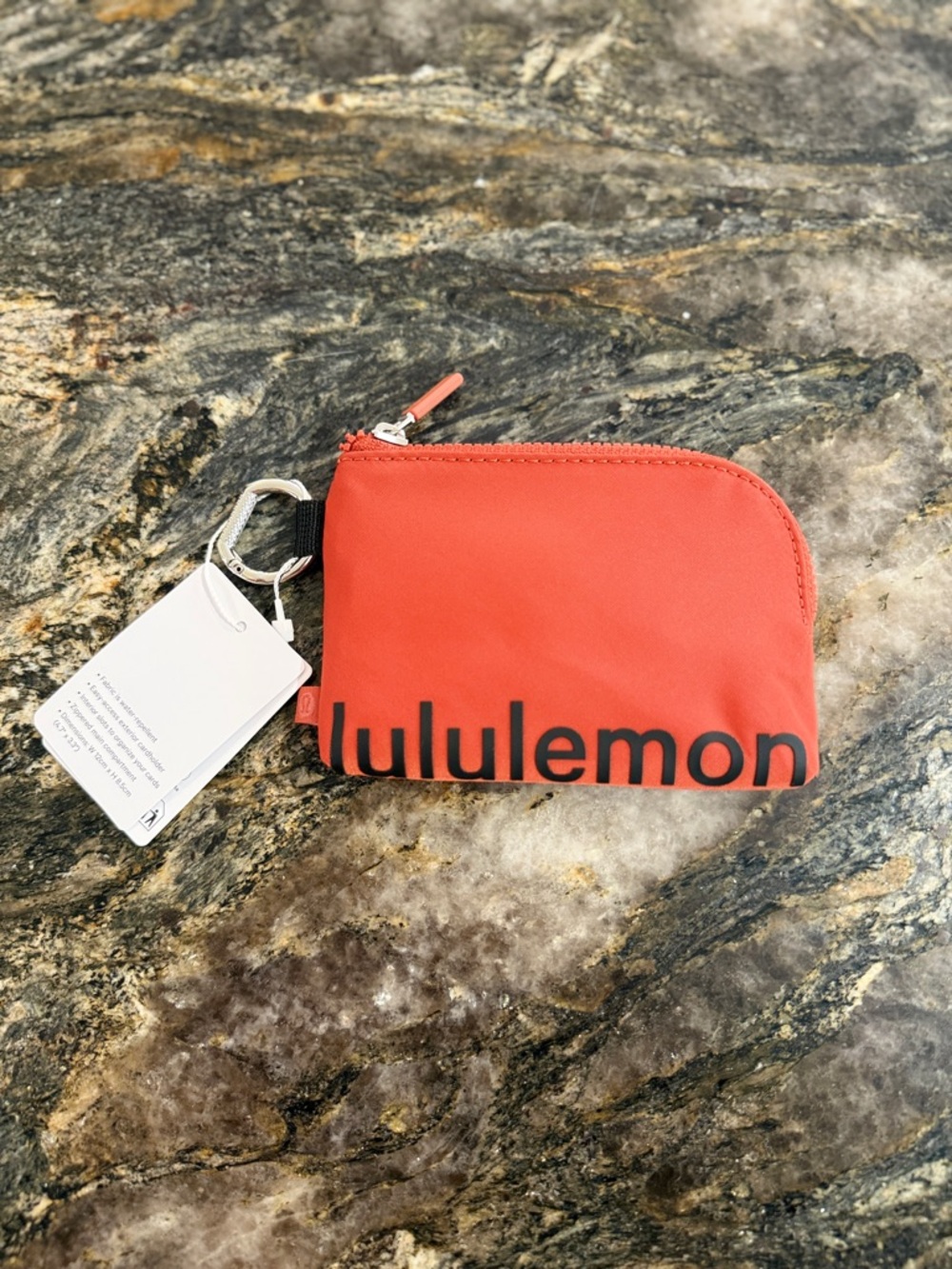 NWT Lululemon Clippable Card Pouch Orange Zip Wallet Keychain Clip Travel - Picture 4 of 15